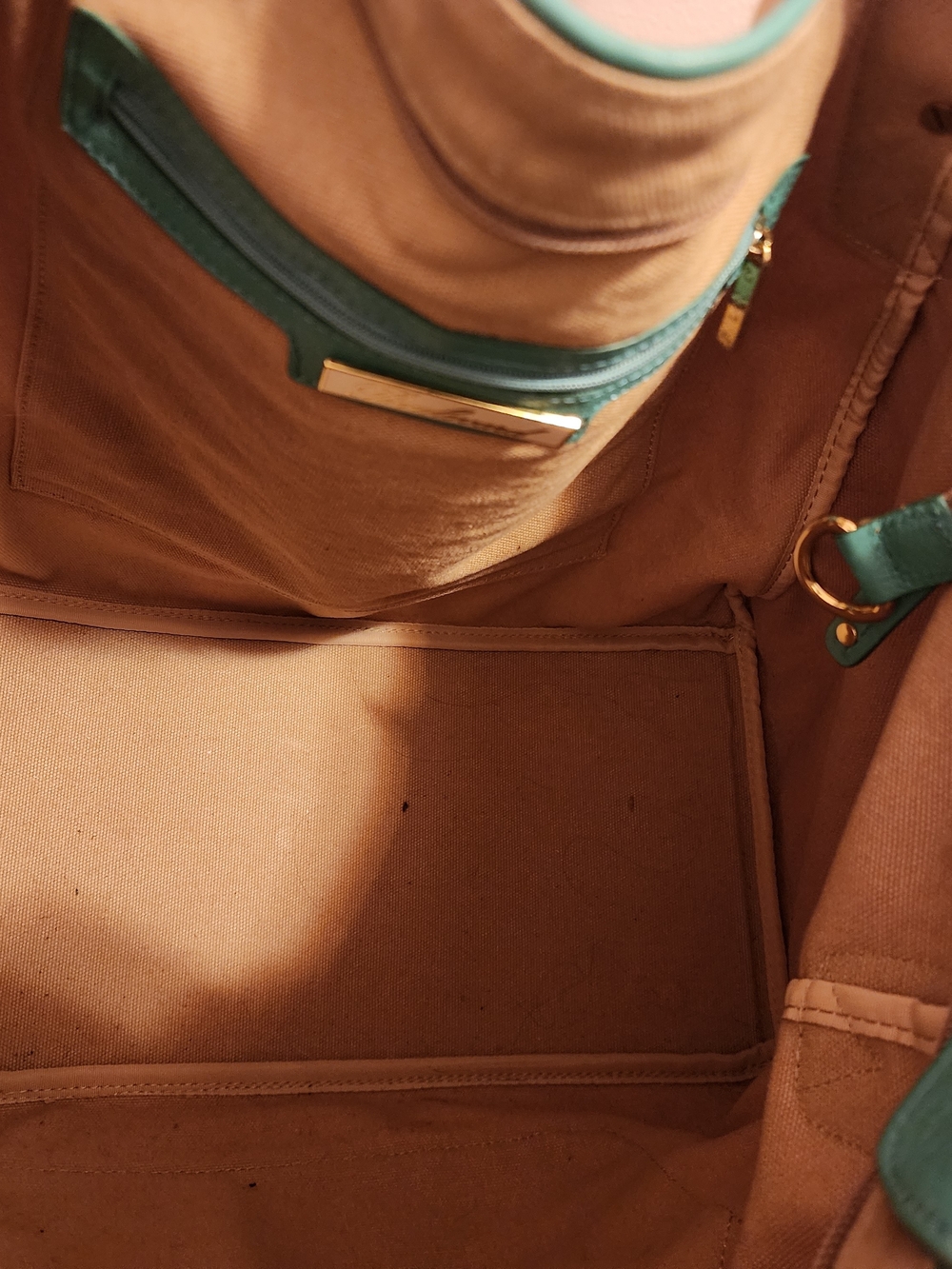 Women’s Tote Bag in Tan with Teal Trim